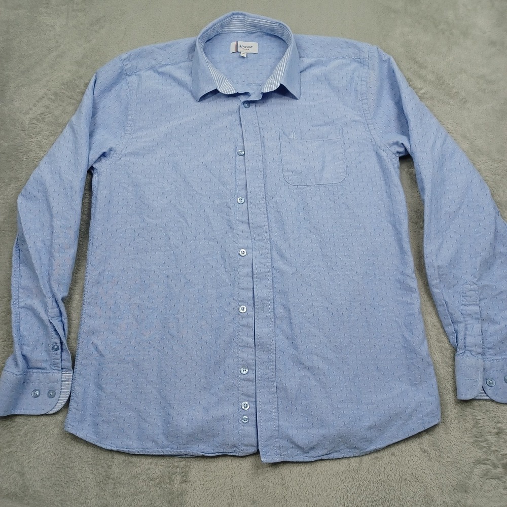 Ponant France Shirt Mens Large Blue Button Up Long Sleeve Preppy